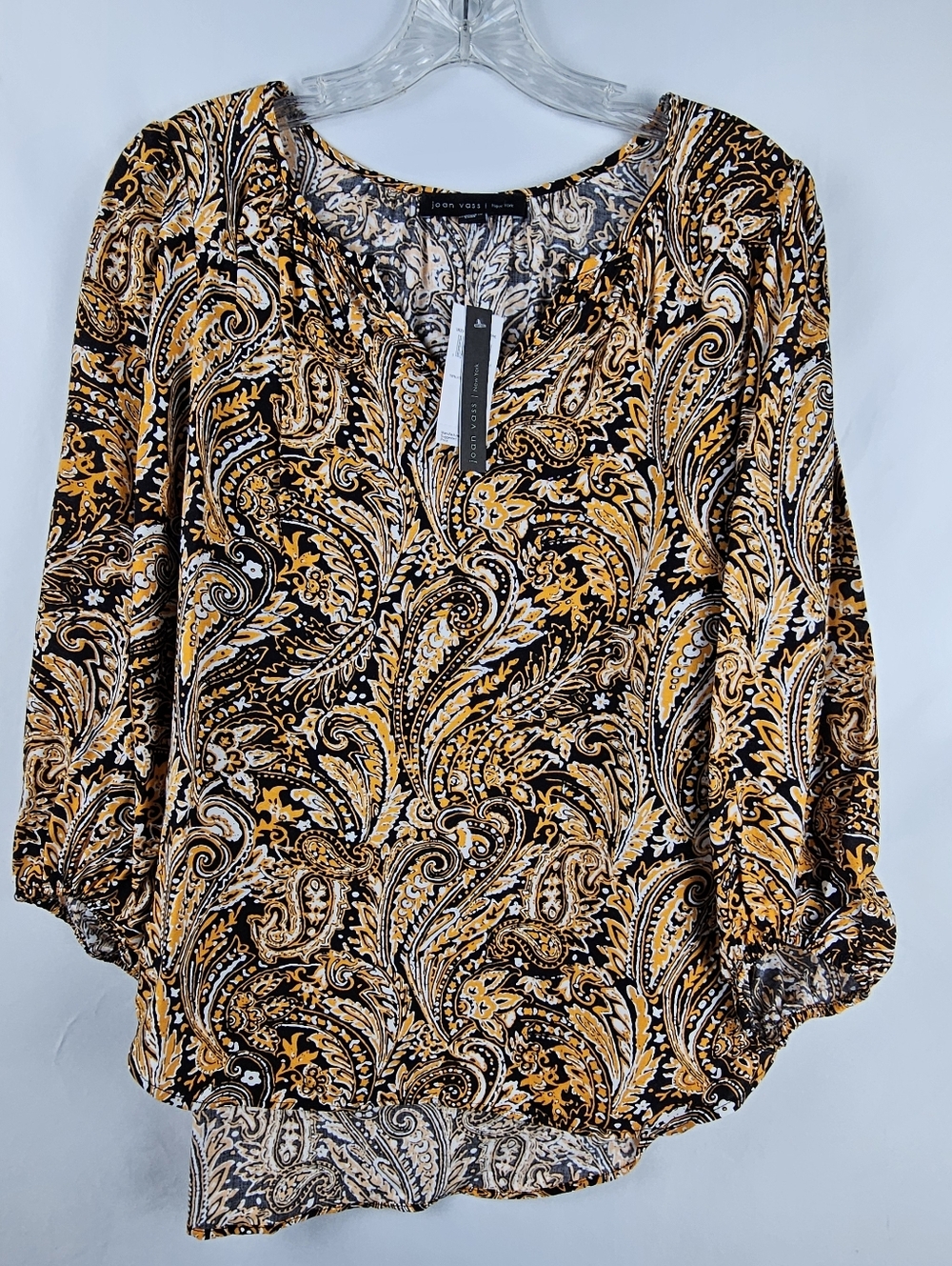 NWT Joan Vass Paisley Print Flowy Blouse Women's Sm Orange